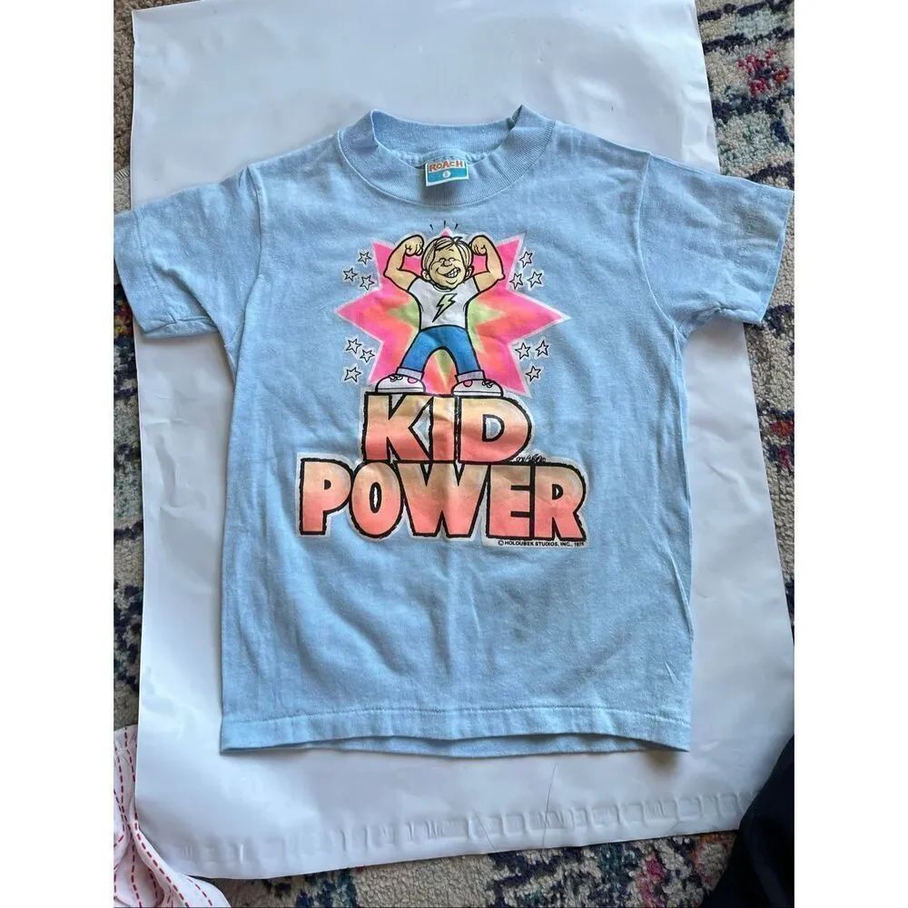 VTG 70s Kids Kid Power Tee Single Stitch Roach USA Graphic Holoubek